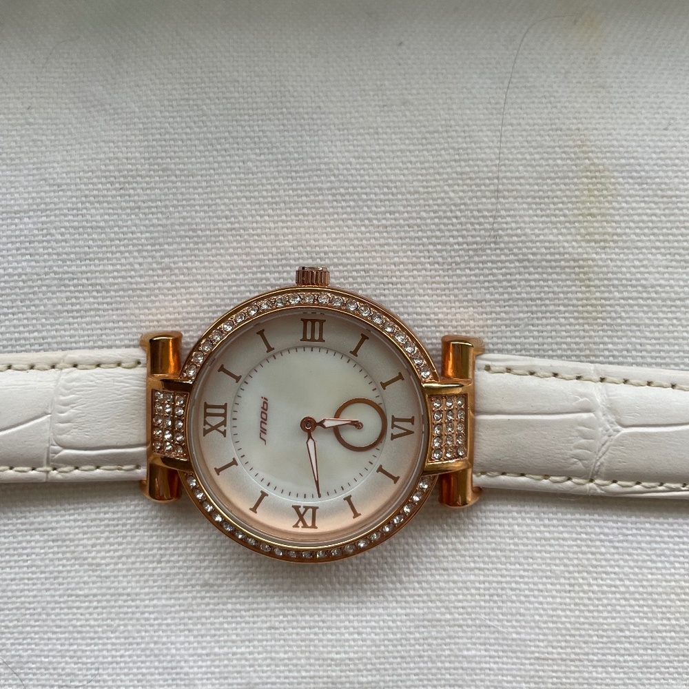 Adjustable Women's White and Gold Colored Wristwatch **Does Not Work**
